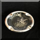 S81. Glass and silver overlay ashtray w/birds flying - $24 